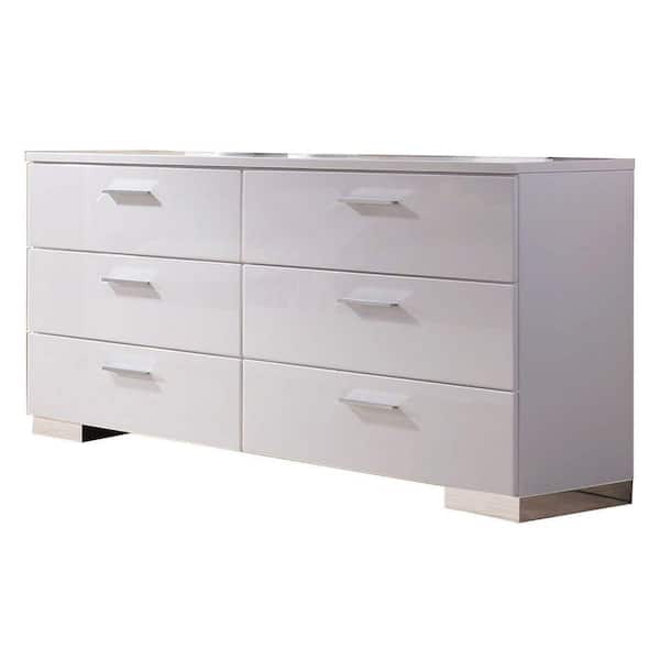 Benjara 18 in. White 6-Drawer Wooden Dresser Without Mirror