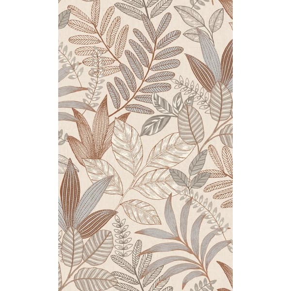Walls Republic Taupe Minimalist Leaves Tropical Textured Print Non Woven Non-Pasted Textured Wallpaper 57 Sq. Ft.