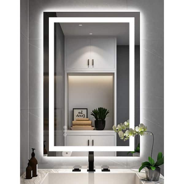 Hpeytaire 36 in. W x 24 in. H Small Rectangular Frameless LED Light Dimmable Anti-Fog wall mount Bathroom Vanity Mirror