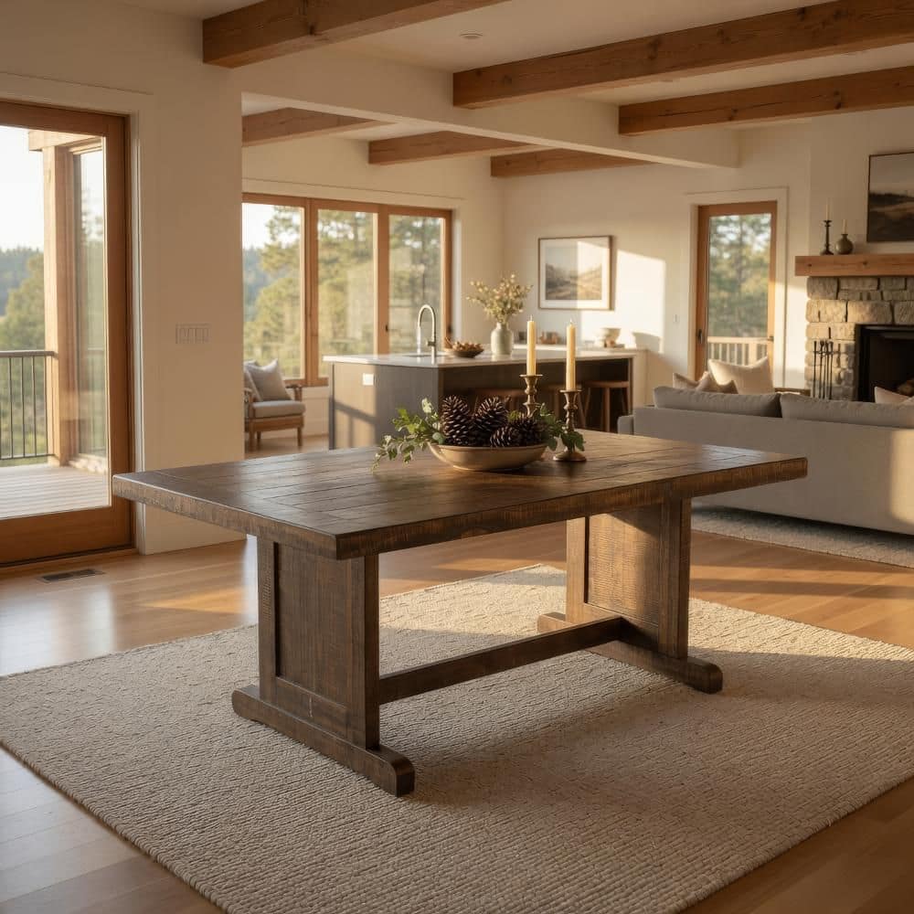 Camie Dark Brown Wood 60 in. Sled Base Dining Table Seating for 6