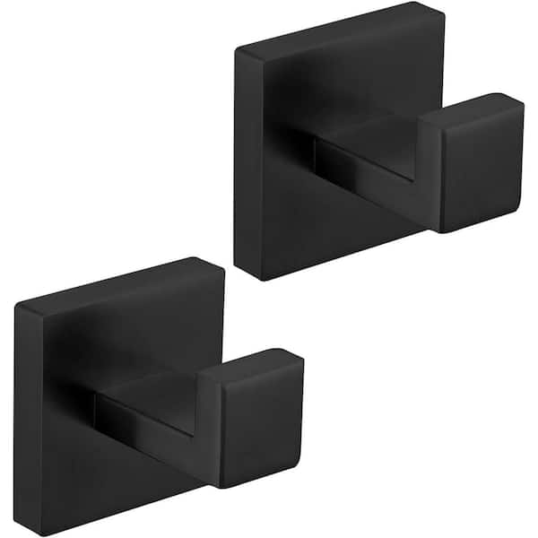 PRIMEPLUS 2-Piece Stainless Steel J-Hook Robe/Towel Hook with Square Mount Post in Matte Black
