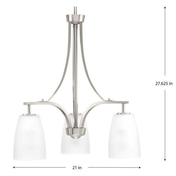Progress Lighting Leap 3-Light Chandelier, Brushed Nickel, Etched Glass Shades