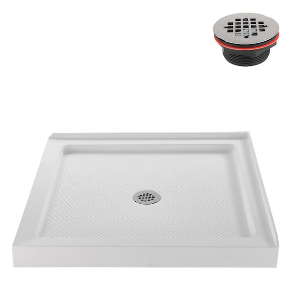 Streamline 36 in. L x 36 in. W Corner Acrylic Shower Pan Base in Glossy White with Center Drain, Drain Included