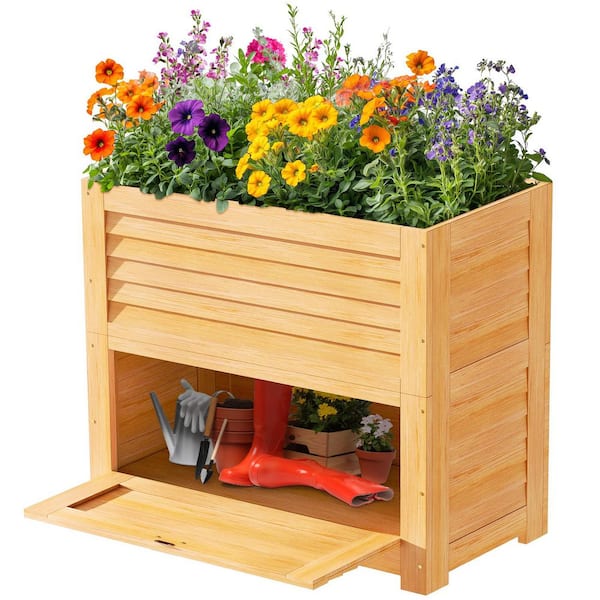 ABORON Raised Garden Bed with Storage 34 in. x 18 in. x 30 in. Wood Planter Box Large Planter Stand Box for Herbs Yellow