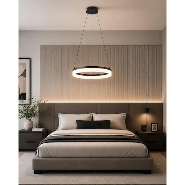 Kipling 35-Watt Black Modern Integrated LED Pendant Light with Frosted Acrylic Shade