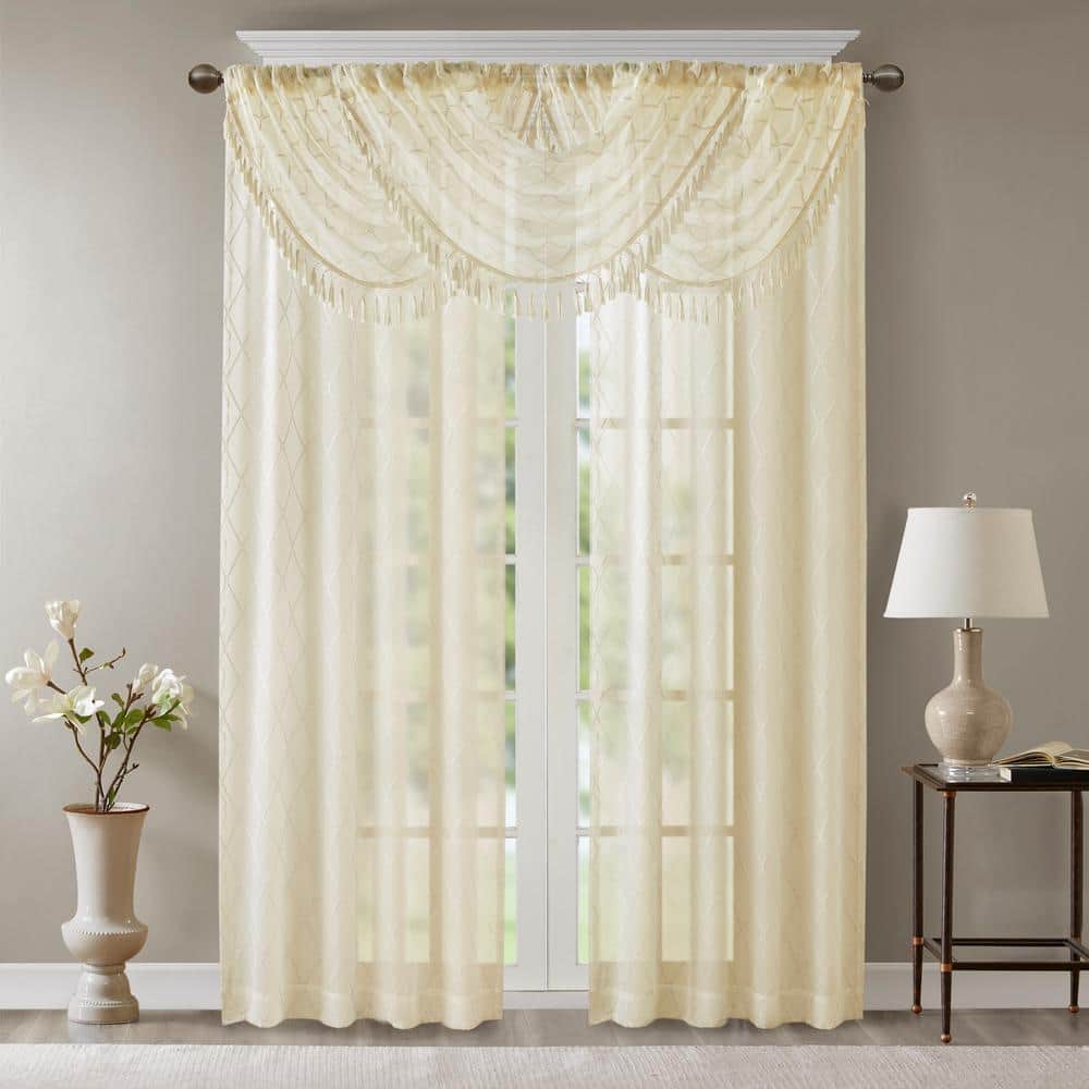Ivory Sheer Embroidered Waterfall Valance with Tassels