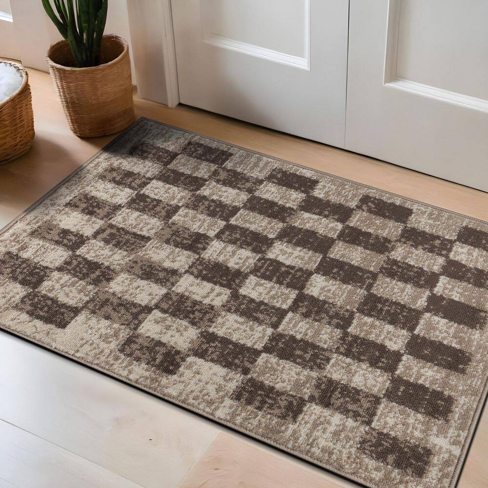 Contemporary Checkered Area Rug Beige 2 ft. x 3 ft. Area Rug price history on PriceWatchPro