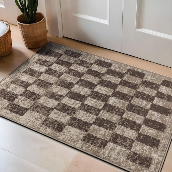 Contemporary Checkered Area Rug Beige 2 ft. x 3 ft. Area Rug