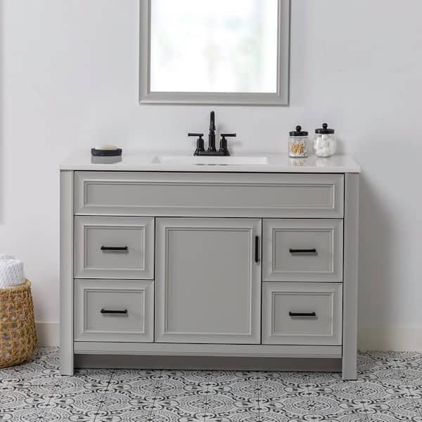 Glacier Bay Mavis 49 in. Single Sink Light Gray Bath Vanity with White Cultured Marble Top (Assembled)