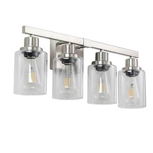 24 in. 4-Light Farmhouse Silver Bathroom Vanity Light with Cleat Glass Lampshade Can Mounted Up/Down