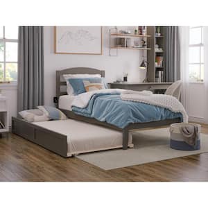 Warren 38-1/4 in. W Grey Twin XL Solid Wood Frame with Twin XL Pull Out Trundle Bed and USB Charger Platform Bed