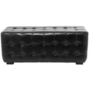 Black Tufted Upholstered Leather Bench 19 in. X 48 in. X 19 in.