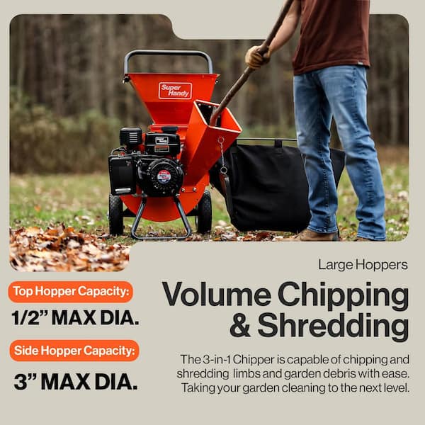 SuperHandy 3-in-1 Wood Chipper Shredder Mulcher – 3 in. Capacity