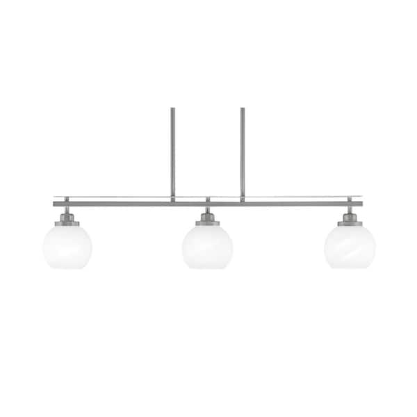 Monroe 3-Light Brushed Nickel, Billiard Light, Any room with 5.75 in. White Marble Glass Shades no bulbs included