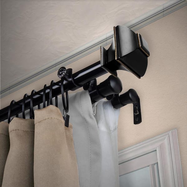 EMOH 13/16" Dia Adjustable 28" to 48" Triple Curtain Rod in Black with Julianne Finials