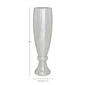 48 in. Silver Tall Champagne Flute Shape Polystone Decorative Vase with Mosaic Mirror Inlay