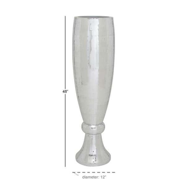 48 in. Silver Tall Champagne Flute Shape Polystone Decorative Vase with Mosaic Mirror Inlay