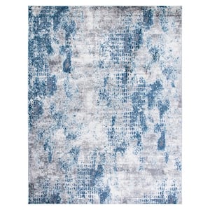 Aston Navy/Gray 8 ft. x 10 ft. Abstract Distressed Area Rug
