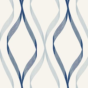 Celtic Blue and Dewdrop Wave Ogee Unpasted Nonwoven Wallpaper Roll 57.5 sq. ft.