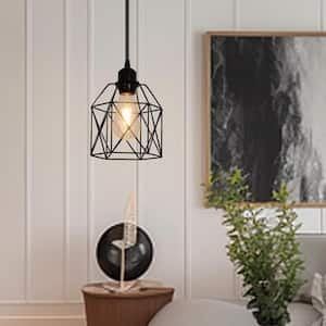 1-Light Black Geometric Shaded Industrial Plug-in Pendant Light with On/Off Switch, Hanging Light for Living Room