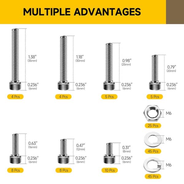 159-Piece M6 Internal Hex Socket Head Cap Screw Assortment Kit, 304-Stainless Steel