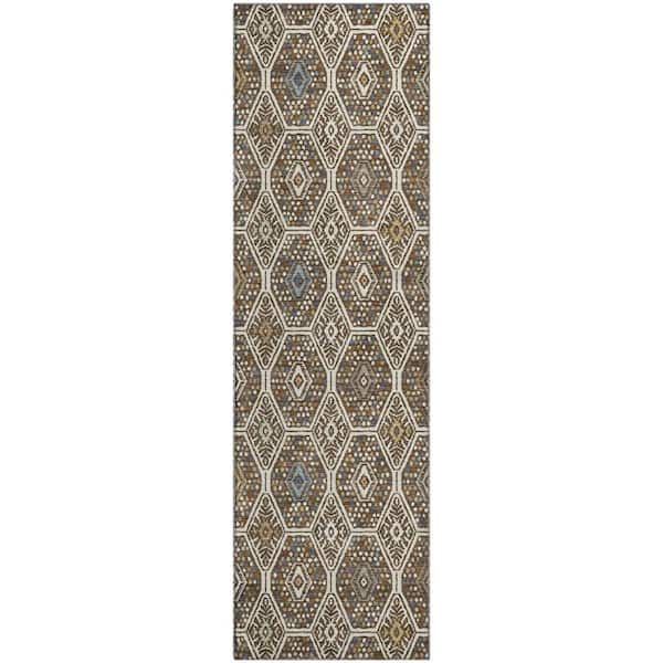 Mayfield Premium Machine Washable Abstract AMF2471 Beige 2 ft. x 7 ft. Runner Rug