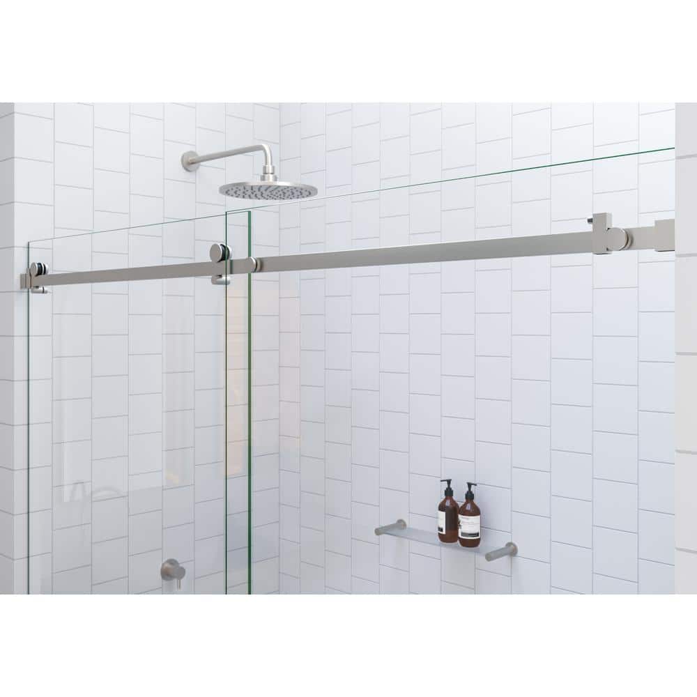 Astro 60" Frameless Sliding Bathtub Door with Brushed Nickel Finish
