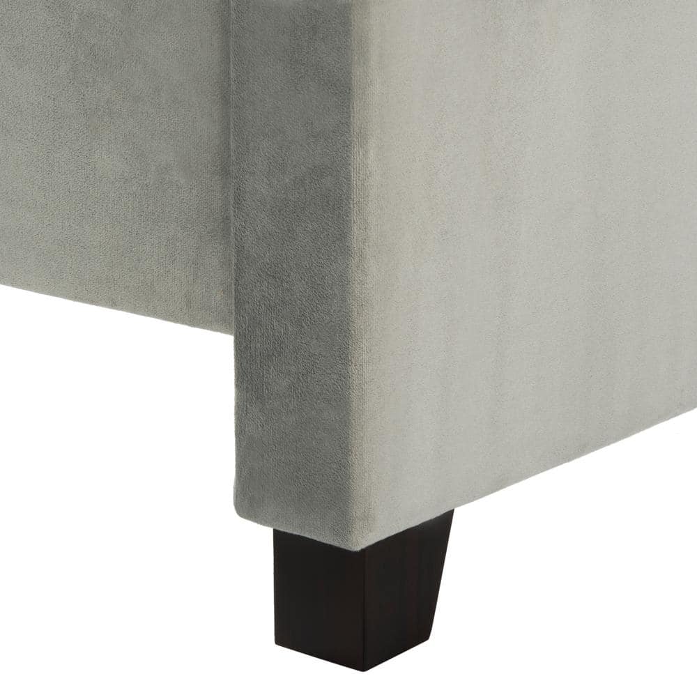 Elegant Pewter Linen Full Platform Bed with Nailhead Trim