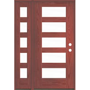 ASCEND Modern 50 in. x 80 in. 5-Lite Left-Hand/Inswing Clear Glass Redwood Stain Fiberglass Prehung Front Door with LSL