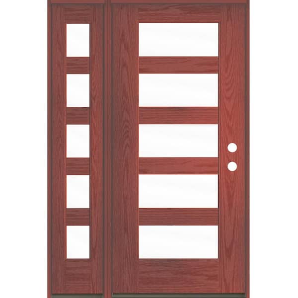 Krosswood Doors ASCEND Modern 50 in. x 80 in. 5-Lite Left-Hand/Inswing Clear Glass Redwood Stain Fiberglass Prehung Front Door with LSL