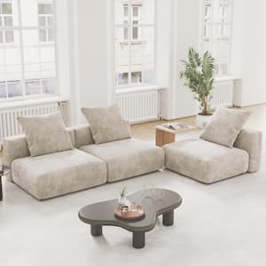 118 in. Square Arm Free Combination 3-Piece Corduroy Polyester Modern Sectional Sofa in. Beige