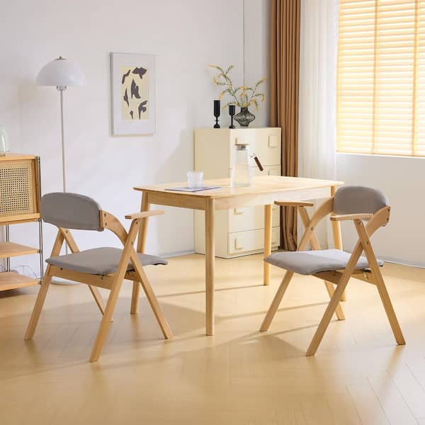 Karl home Wooden Burly wood Grey PU Leather Padded Armchairs Folding Dining Chairs (Set of 2)