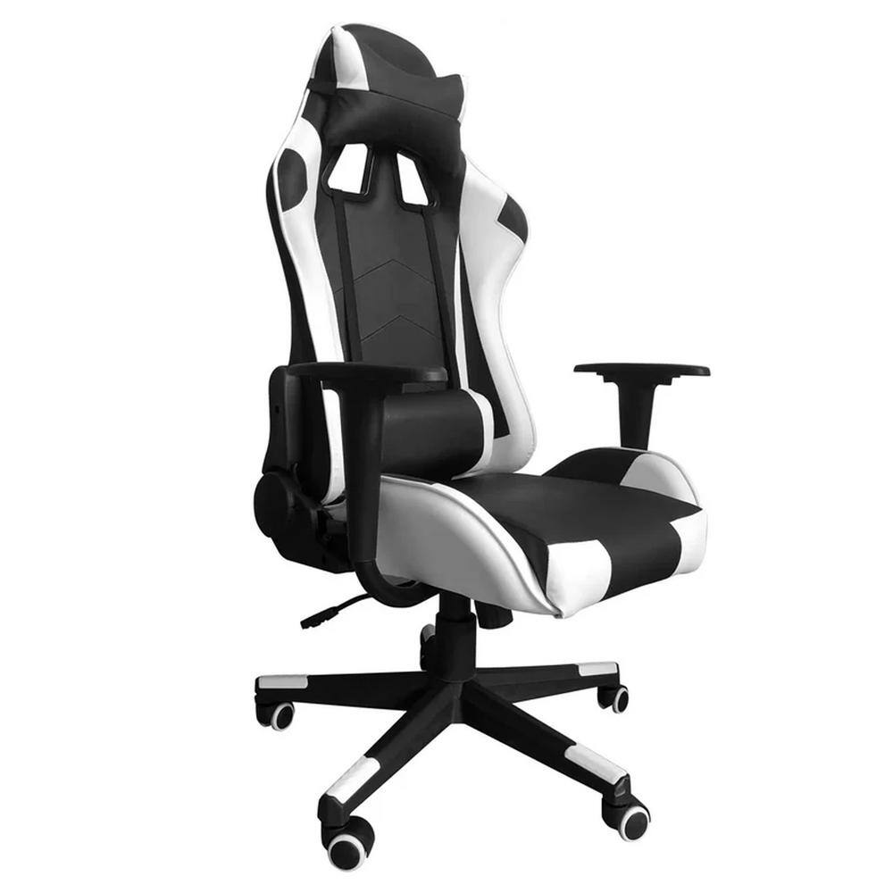Clihome Swivel White PVC Leather Reclining Gaming Chair with Headrest ...