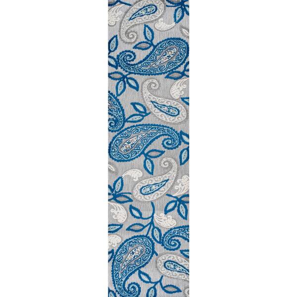 Julien Paisley High-Low Blue/Light Gray 2 ft. x 10 ft. Indoor/Outdoor Runner Rug