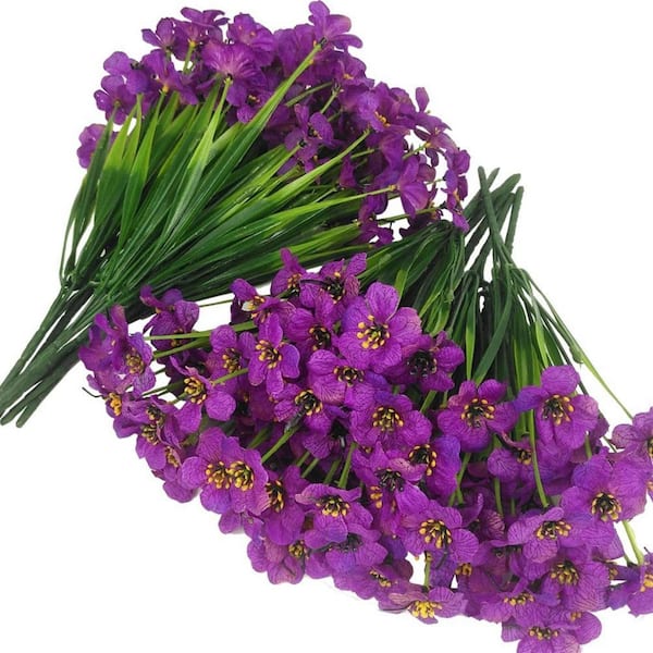 14 in. Purple 14 Bundles Artificial Other Fake Flowers Plastic Outdoor Artificial Plants Faux Flowers
