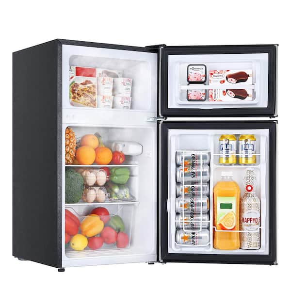 Jeremy Cass 19.68 in. 3.2 Cu.Ft. 2 Door Mini Refrigerator in Black with Freezer, Reversible Door