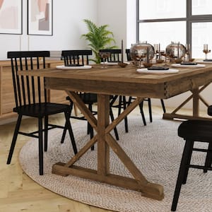 Antique Rustic Wood 40.25 in. Trestle Dining Table Seats 10+