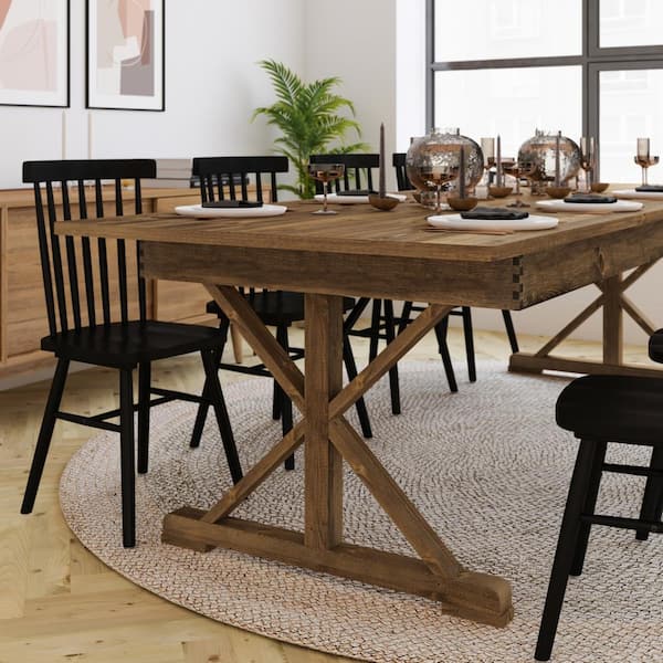 TAYLOR + LOGAN Antique Rustic Wood 40.25 in. Trestle Dining Table Seats 10+