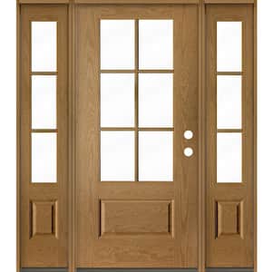 UINTAH Farmhouse 64 in. x 80 in. 6-Lite Left-Hand/Inswing Clear Glass Bourbon Stain Fiberglass Prehung Front Door