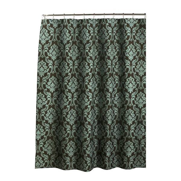 Creative Home Ideas Diamond Weave Textured 70 in. W x 72 in. L Shower Curtain with Metal Roller Rings in Chain Damask Espresso/Sky