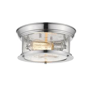 13.5 in. 2-Light Chrome Flush Mount with Clear Seedy Shade