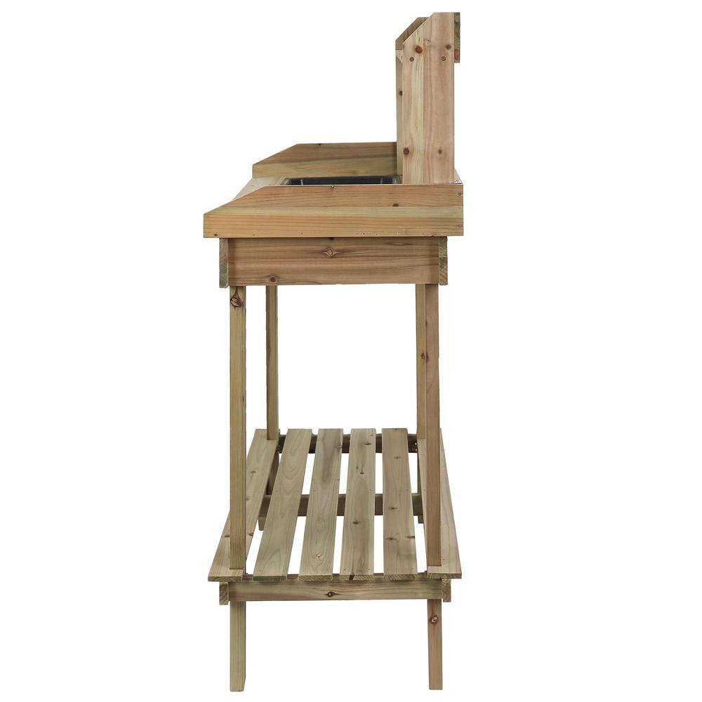 Natural Fir Wood Mobile Potting Bench with Drawer and Shelves