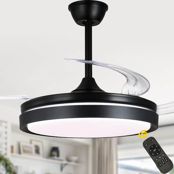 Bella Depot 42 in. Indoor Black Retractable Ceiling Fan with LED Light and Remote, 6-Speed Reversible Ceiling Fans