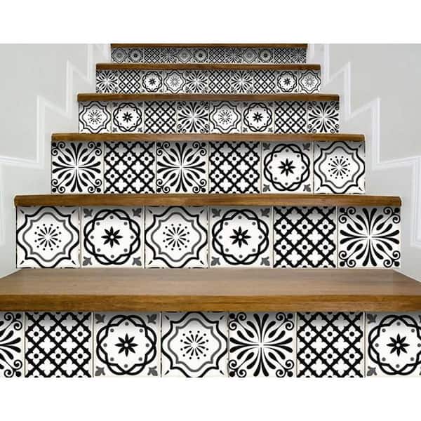 Black/White 8 in. x 8 in. Vinyl Peel and Stick Removable Tile Stickers (10.56 sq. ft./Pack)