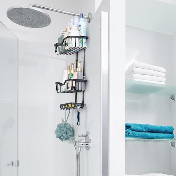 3 TIER Chrome Shower Caddy Organiser Hanging Hook Shelf Basket Tidy Bathroom  Tri