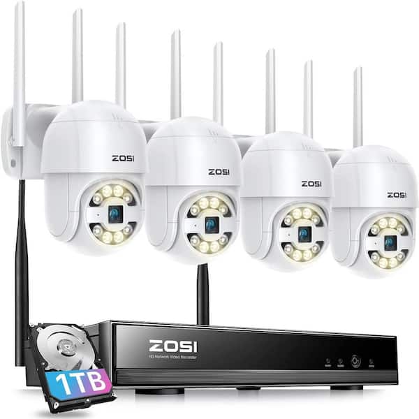 ZOSI 8 Channel 3MP 1TB Wi-Fi NVR Security Camera System with 4 Wireless Outdoor Cameras, 355-Degree Pan/Tilt, Human Detection