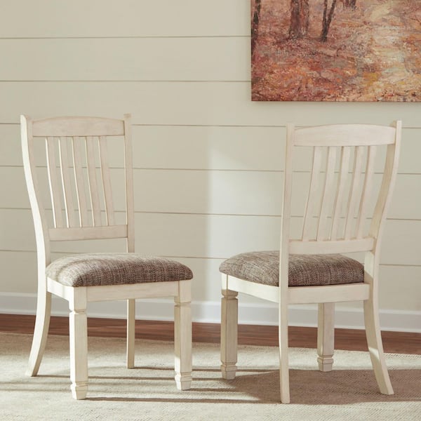 Bolanburg Antiqued White / Brown Polyester Cushioned Side Chair Set of 2