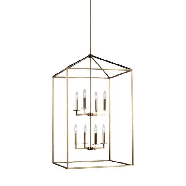 Generation Lighting Perryton Extra Large 22 in. 8-Light Satin Brass Modern Transitional Candlestick Hanging Pendant