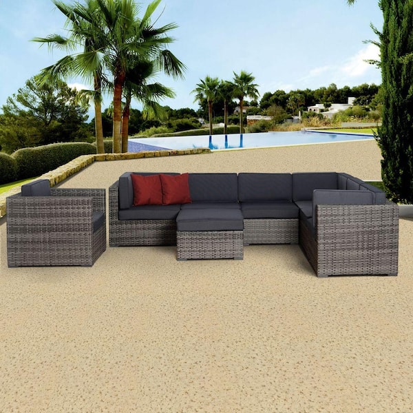 Atlantic Contemporary Lifestyle Marseille Grey 8-Piece All-Weather Wicker Patio Seating Set with Gray Cushions