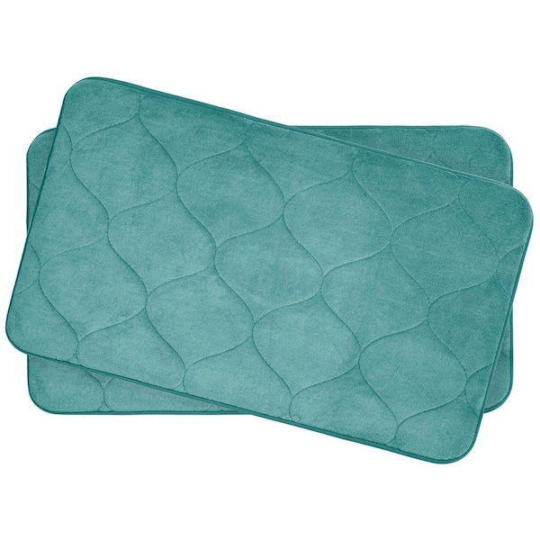 BounceComfort Palace Marine Blue 17 in. x 24 in. Memory Foam Bath Mat Set (2-Piece)